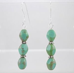 Pretty Turquoise Czechoslovakian Glass and Silver Bali Beaded Earrings, #9540