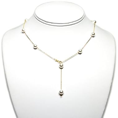 HinsonGayle AAA Premium Round 6.5-7.0mm White Cultured Pearl Tin Cup Necklace (18K Yellow Gold)