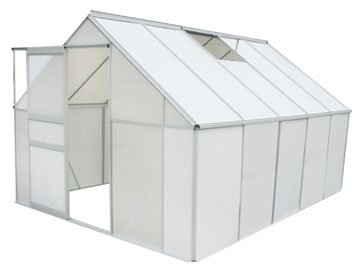 Serre de jardin 7,75 m² en polycarbonate et aluminium 310 × 250 × 195 cm porte coulissante et 1 lucarne d'aération