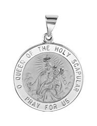 Hollow Round Scapular Medal Pendant 14K Gold White R45324