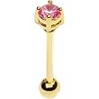 Gold Plated Pink CZ Prong-Set Barbell Tongue Ring