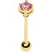 Gold Plated Pink CZ Prong-Set Barbell Tongue Ring