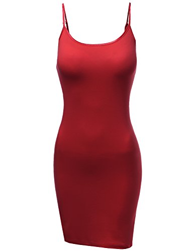 Slim Fit Solid Spaghetti Strap Cami Slip Dresses Red Size M