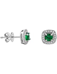 0.75cttw Emerald and Diamond Earrings in 14k Gold