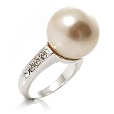 Rhodium Plated Contemporary Faux Pearl Ring (15mm, Ivory Coloured)