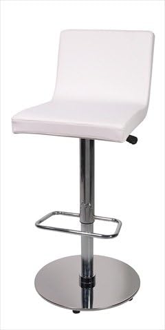 Athome USA B801012 Chrome Footrest and Flat Base Simil Leather Bar Stool, White