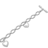 10k White, Yellow and Rose Gold Diamond Heart Charm Bracelet (1/4 cttw, I-J Color, I3 Clarity), 7.25