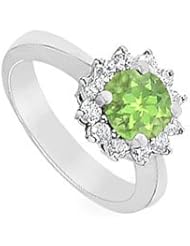 Peridot and Diamond Ring 14K White Gold - 1.50 CT TGW