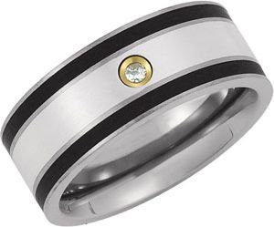 9 mm Titanium, Sterling Silver, 14k Yellow Gold Diamond Comfort Fit Ring Size 11.5