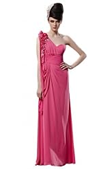 A-line Cocktail Floor Length Ruched Applique Beaded One Shoulder Sleeveless Homecoming Dress/Pageant Dress/Prom Dress/Wedding Party Dress 