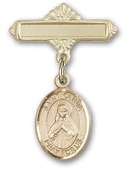 14K Gold Baby Badge with St. Olivia Charm and Polished Badge Pin