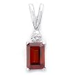 Sterling Silver Cubic Zirconia Rhodium Plated Pendant with Rectangular Shaped Garnet Colored Semi-Precious Stone.