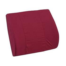 Duro-Med Contoured Memory Foam Lumbar Support Cushion with Strap, Burgundy