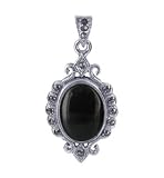 Oval Black Onyx Marcasite Sterling Silver Pendant Charm