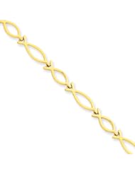 14K Yellow Gold Religious Ichthus (Fish) Bracelet - 7 Inch