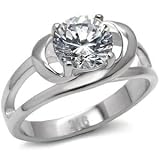 Stainless Steel Solitaire Round Cubic Zirconia Open Band Engagement Ring