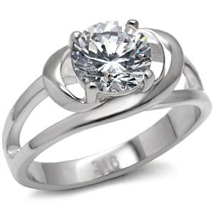 Stainless Steel Solitaire Round Cubic Zirconia Open Band Engagement Ring