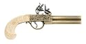 Early 18th Century Double Barrel Flintlock Pistol with Antiqued Brass/Gold Tone Finish - Detailed Replica of Gun Used by Pirates, Military, and Civilians with Faux Ivory Grips