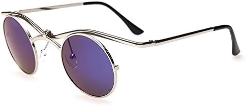 Gothic Steampunk Vintage Vampire Mirror Round Frame Sunglasses (Blue)