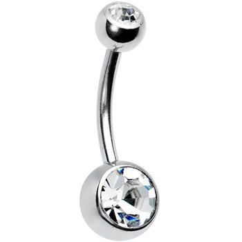 1 Piece Belly Ring Double Gem Stones Blue Belly Button Ring 14G (1.6mm) with 1 Belly Retainer