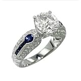 2.97 CT TW ROUND DIAMOND & OVAL, PRINCESS SAPPHIRE ANTIQUE STYLE ENGAGEMENT RING MADE IN 14K WHITE GOLD