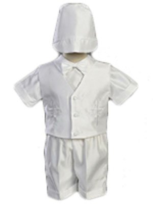 Made in America - Lito White- Christening-embroidered Shantung Vest and Shorts