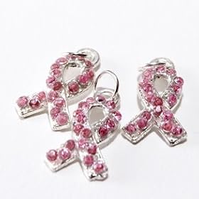 Rhinestone Pink Ribbon Charms
