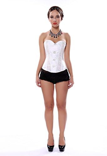 Monssaree Womens Shiny White Lace Underbust Boned Corset