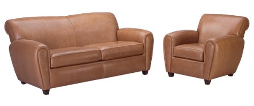 Baxter Leather Full Sleeper Sofa & Recliner Set w/ Down Seat Upgrade
