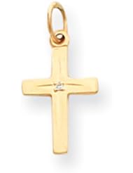 Solid 14k Yellow Gold Diamond Cross Children"s Necklace