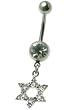 Stainless Steel Dangle Belly Ring with Clear CZ - David Star - Sold Individually