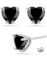 1.50 Cts of 6 mm AA Heart Black Diamond Stud Earrings in 14K White Gold