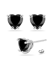 2.27 Cts AA Heart Black Diamond Stud Earrings in 18K White Gold {DIAMOND APPRAISAL INCLUDED}