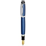 Waterford Kilbarry Fountain Pen with Medium Nib, Blue Guilloche Transparent Lacquer Finish with Platinum-Plated Accents (WF/450/GBL)