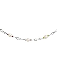 SS 17in 8-9mm White Freshwater Cult. Pearl & stone w/ 2in ext. Necklace