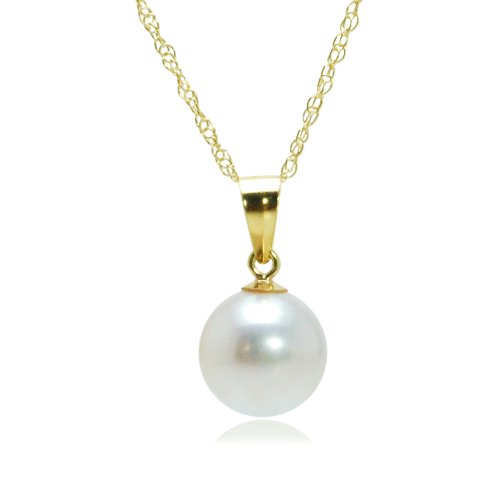 14k Yellow Gold White AA Grade 6.5-7mm Akoya Cultured Pearl Pendant, 18