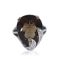Womens Adorable Smokey Quartz Gemstone Band .925 Sterling Silver Ring