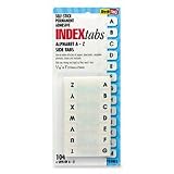 Redi-Tag Corporation Products - Self-Stick Index Tabs, Side, Permanent, A-Z, 1"x7/16", White - Sold as 1 PK - Create a personalized index with these permanent adhesive tabs. Tabs are self-stick and attach to side or bottom of a page for easy viewing. 1" x 7/16" plastic tabs with white index area.