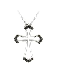 Sterling Silver Black-Diamond Cross Pendant Necklace