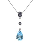 14k White Gold Blue Topaz and Iolite Pendant