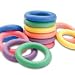 Price is for dozen. Product Details: Durable 6.5" O.D. rings in assorted colors. Used for various catching and tossing activities. They are made of easy to grasp soft rubber. Regulation size and weight. Each dozen includes 3 of each color: Blue, Green, Red and Yellow. Shipping Info: This product normally ships by UPS. Guarantee Info: 1 YR Guarantee Details: Every item is guaranteed to be free of defects in workmanship or materials for one year from the original date of delivery when installed and maintained properly. We agree to repair or replace without charge, at our choice, any product judged defective for either of these reasons and to return the item (or its replacement) freight prepaid. Products that do not have a special guarantee carry up to a one-year guarantee which is honored only when the product is inspected and found to have experienced normal use. 