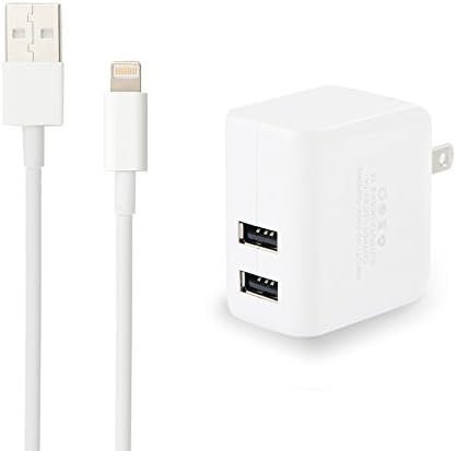 Snatio (TM) 15W 3.1A Dual Port High Speed USB Wall Charger Travel Power Adapter with Extra Long 8 Pin to USB Charging Cable Cord for iPhone 6, 6 Plus, iPhone 5 5s 5c, iPod touch 5th, Nano 7th, and iPad 4 Air Mini-Compatible with IOS 8
