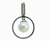 Ladies 0.06ct Diamond and 7mm White Pearl With Gold Swivel Ring Pendant