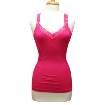 Fuchsia Lace Trimmed Stretchy Nylon & Spandex Camisole