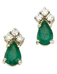 14K Yellow Gold Pear Emerald and Diamond Earrings