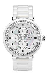 Fossil Women's CE1008 White Ceramic and Stainless Steel Bracelet White Glitz Analog Dial Multifunction Watch