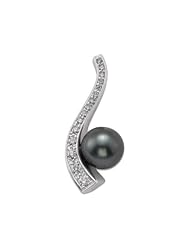 Tahitian Black Pearl Pendant with Diamonds in 14K White Gold (9-10mm)
