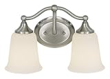 Murray Feiss VS10502-BS Two-Light Claridge Collection Vanity Strip, Brushed Steel with White Opal Acid Etch Glass Shades