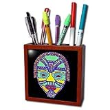 African Art - African Mask - Tile Pen Holders-5 inch tile pen holder