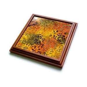 Batik Gold Orange Bronze Leaf Butterfly Print - 8x8 Trivet With 6x6 Ceramic Tile by 